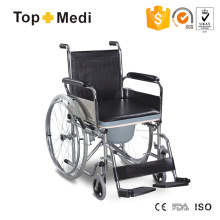 Topmedi Steel Commode Wheelchair with Plastic Seat for Disabled